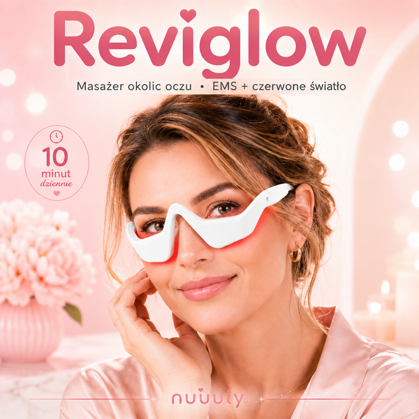 Reviglow – Masażer pod oczy z czerwonym światłem i EMS · 10 minut spa dla spojrzenia