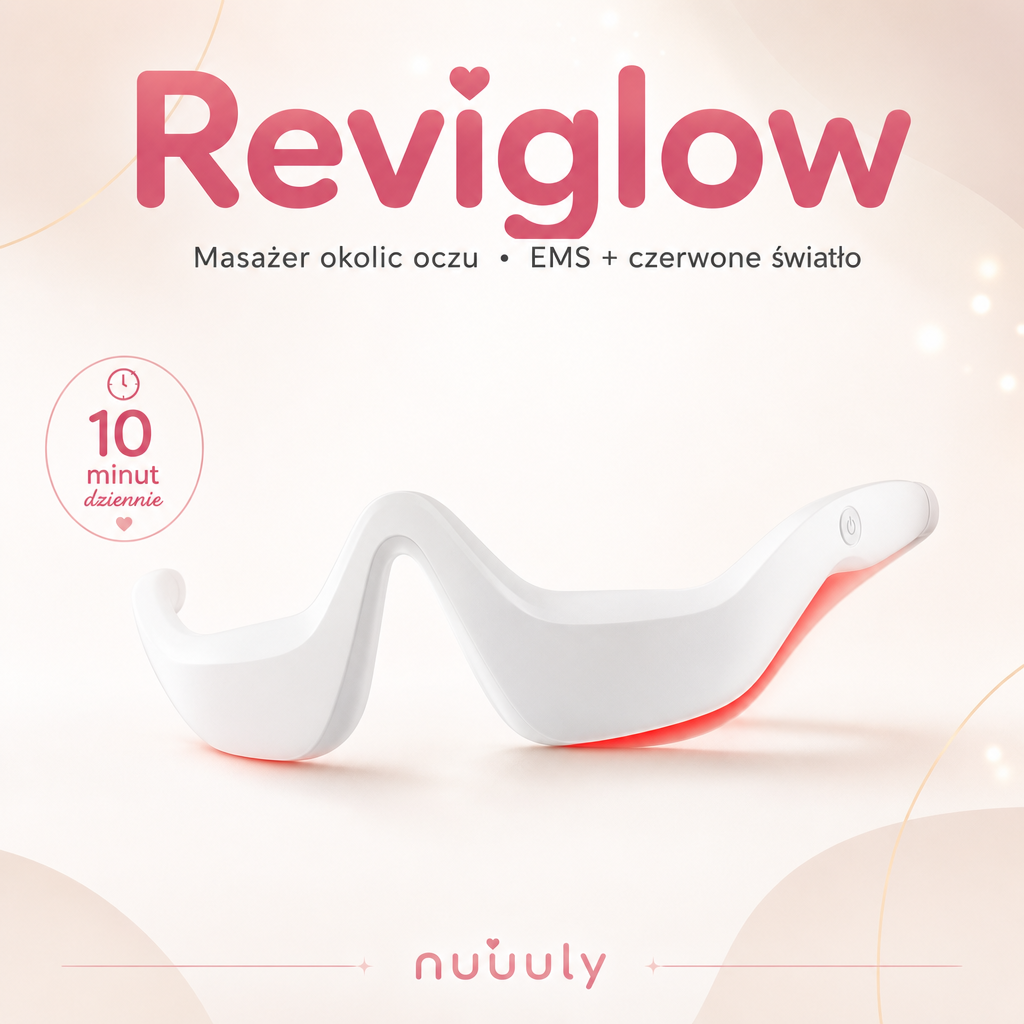Reviglow – Masażer pod oczy z czerwonym światłem i EMS · 10 minut spa dla spojrzenia