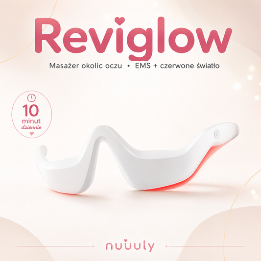 Reviglow – Masażer pod oczy z czerwonym światłem i EMS · 10 minut spa dla spojrzenia